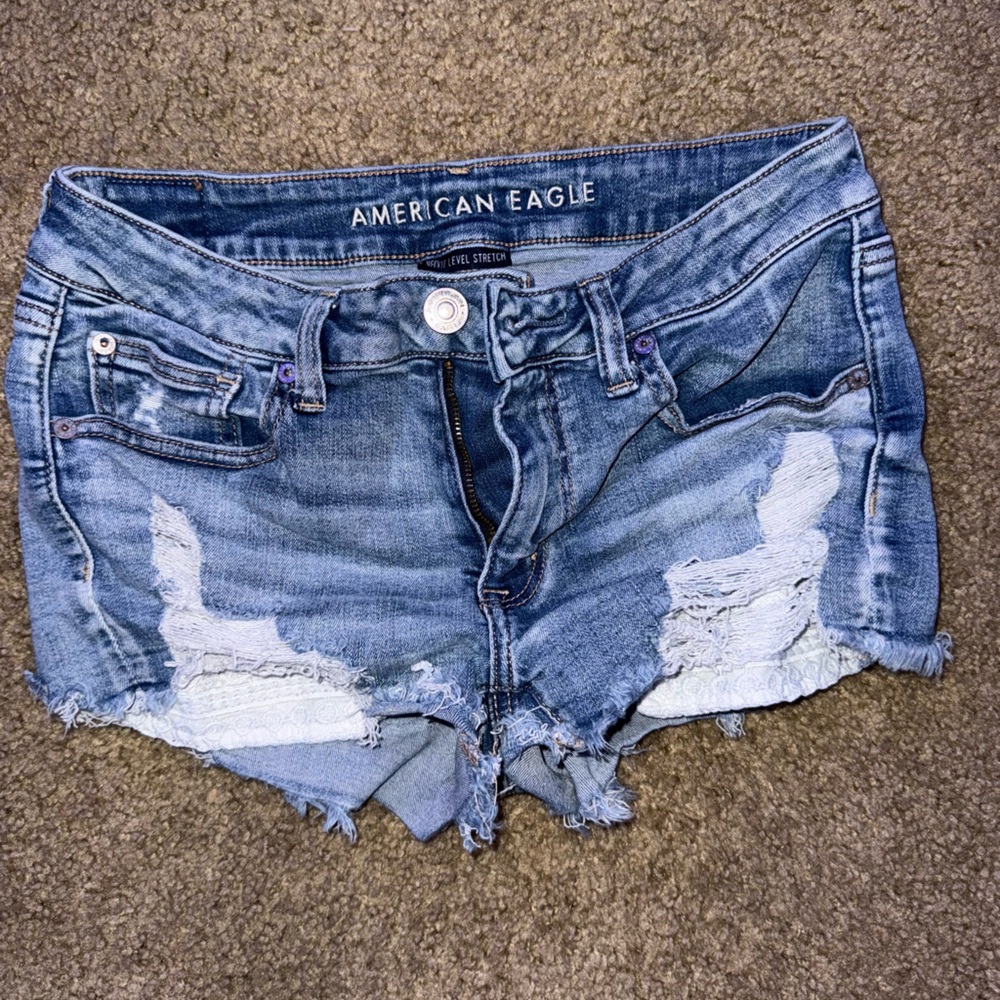 American Eagle Outfitters Blue Distressed Jean Shorts